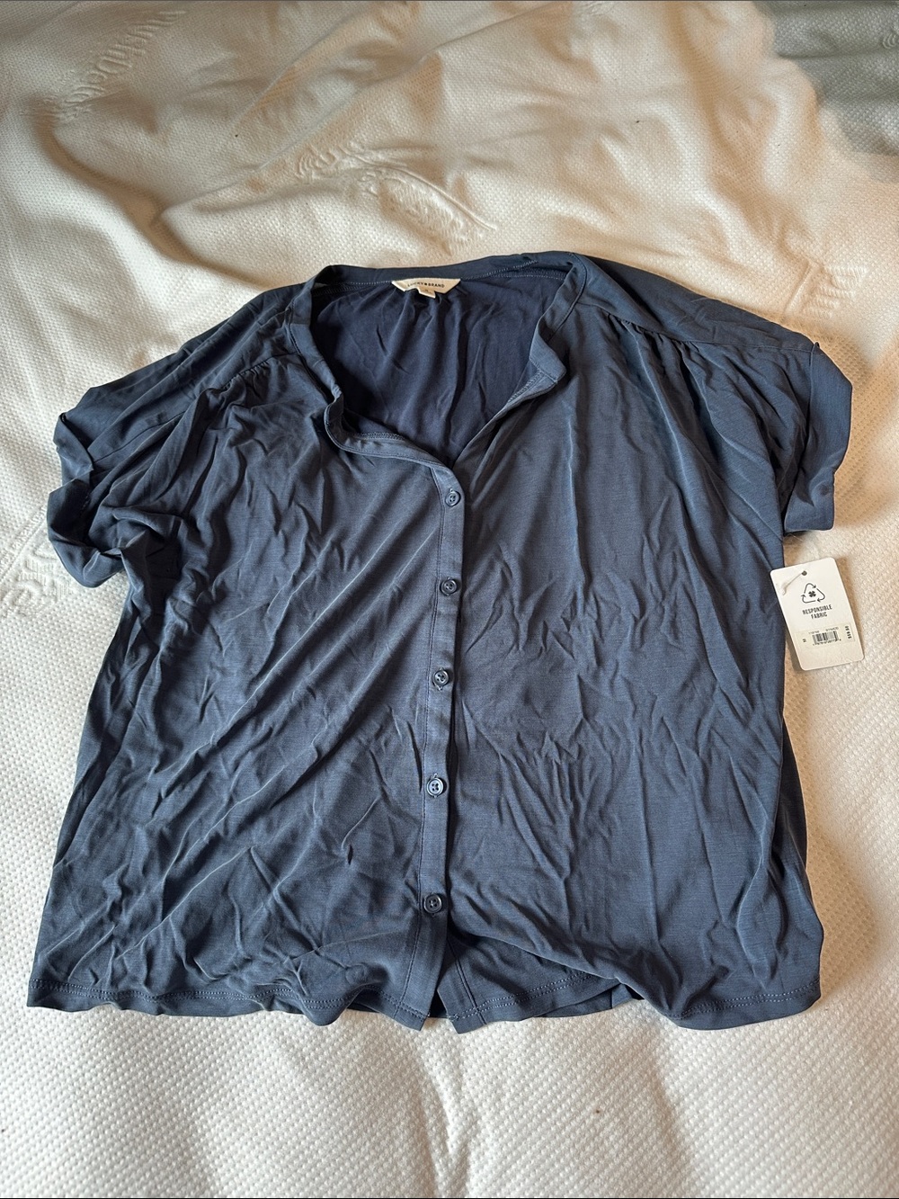 Lucky Brand Navy Button-Front Short Sleeve Top